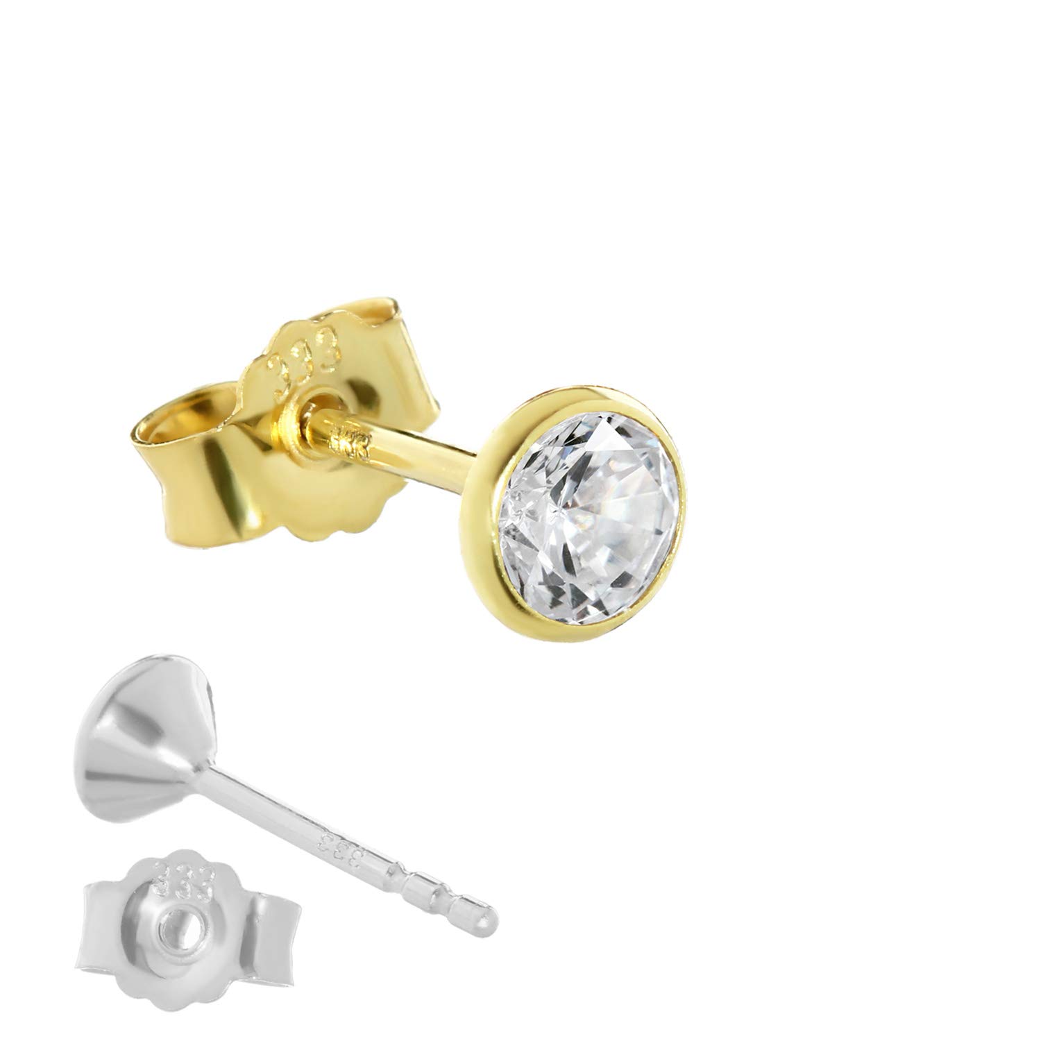 NKlaus Einzel-Ohrstecker 333 Gold, 8 Karat, Zirkonia, 4,5mm