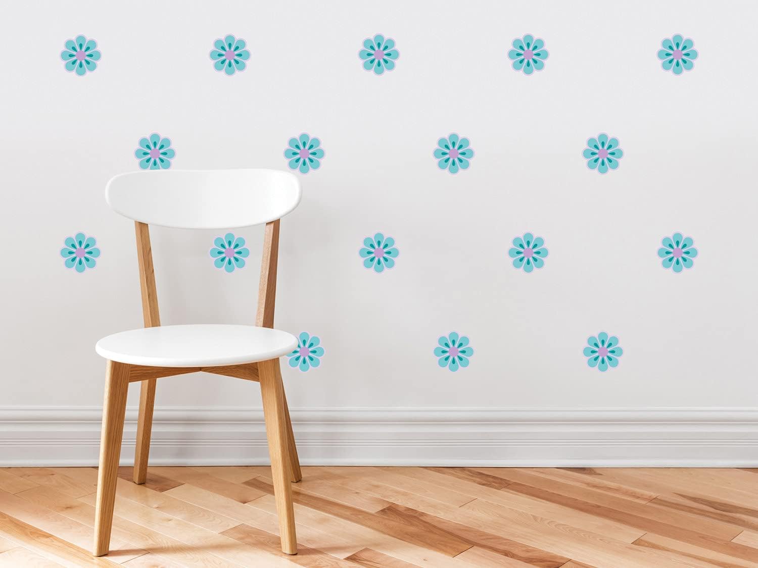 Flower Fabric Wall Decals - Set of 28 Flower Pattern Decals - Purple - Reusable, Repositionable