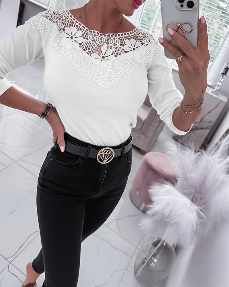 Lace Long Sleeve Tops for Women Slim Fit Lace Shirt Going Out Tops Y2K Trendy Tops - Image 8