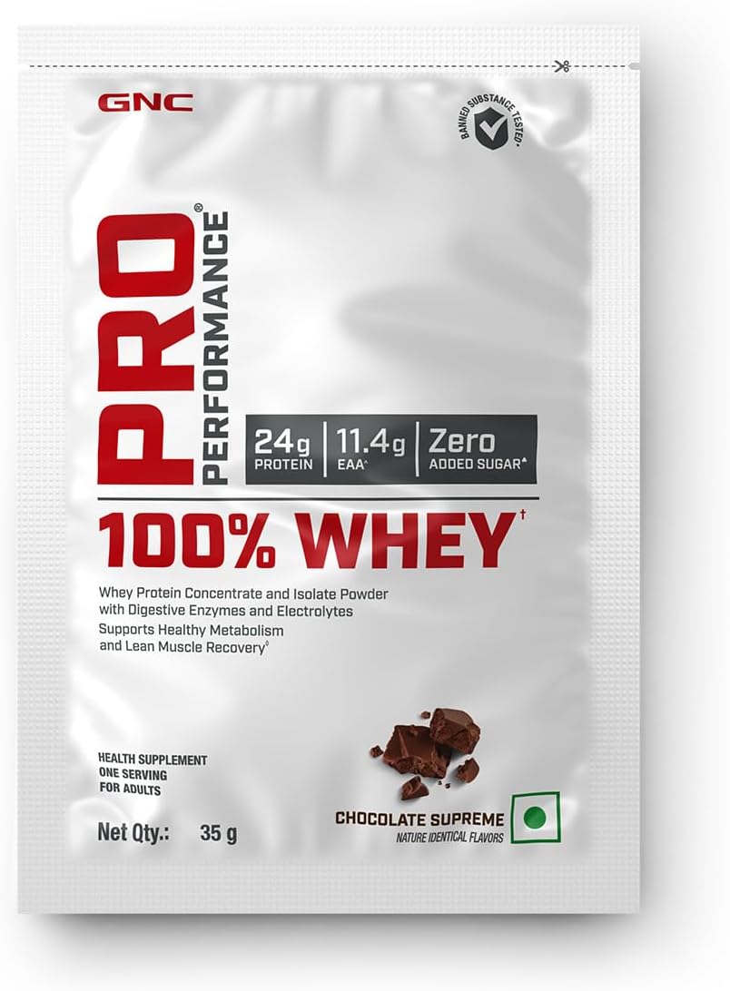 Pro Performance 100% Whey Protein Powder | 35 Gm | 1 Serving | Boosts Strength & Endurance | Builds Lean Muscles | Fastens Muscle Recovery | 24g Protein | 5.5g BCAA | Chocolate Supreme