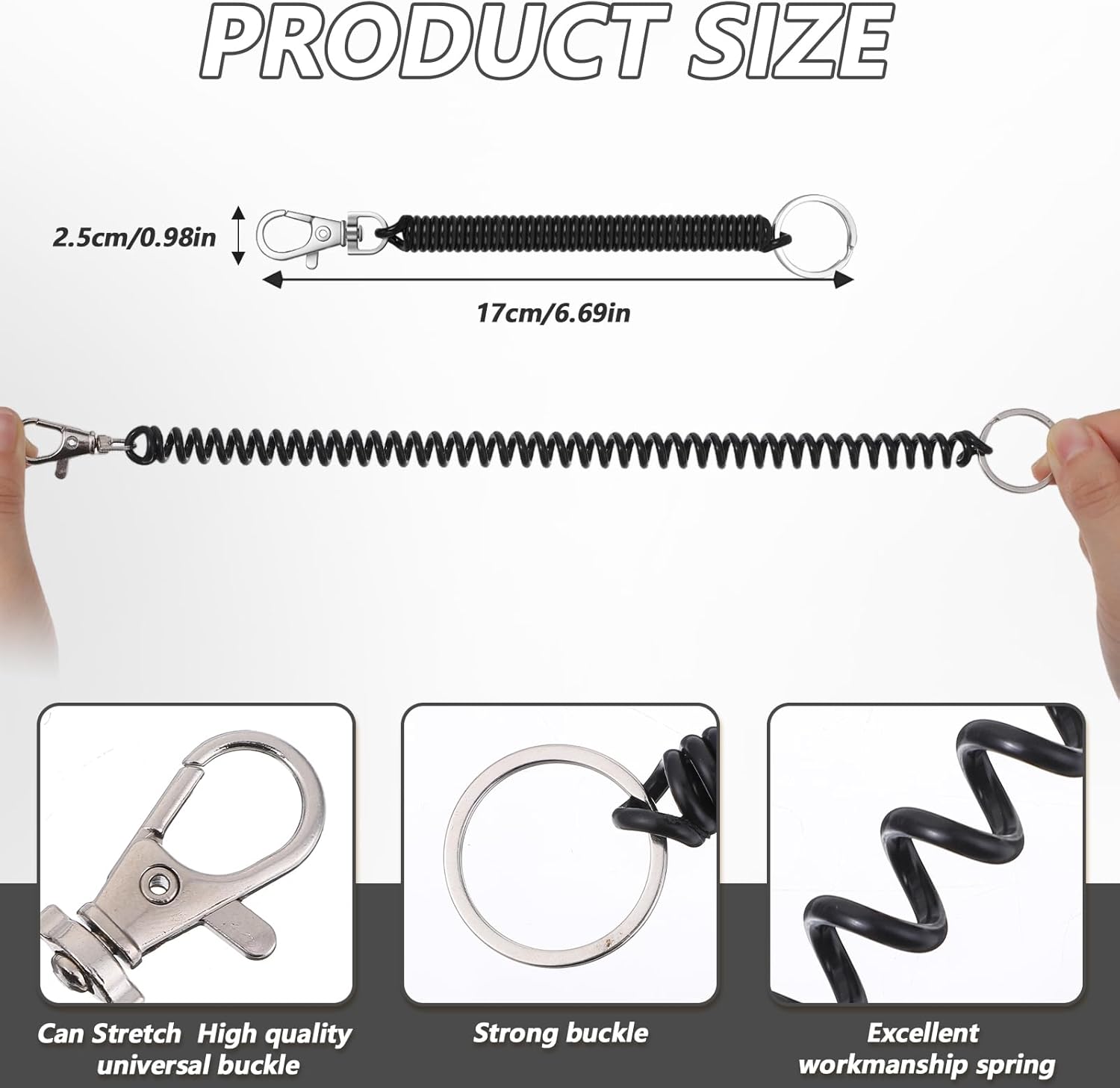 6PCS Retractable Keychain Key Ring Spring Coil Keychain Key Chain Retractable Tool Lanyard Stretch Keychain Wrist Coil Keychain Fishing Lanyard for Purse Keys Wallet, Black - Image 2