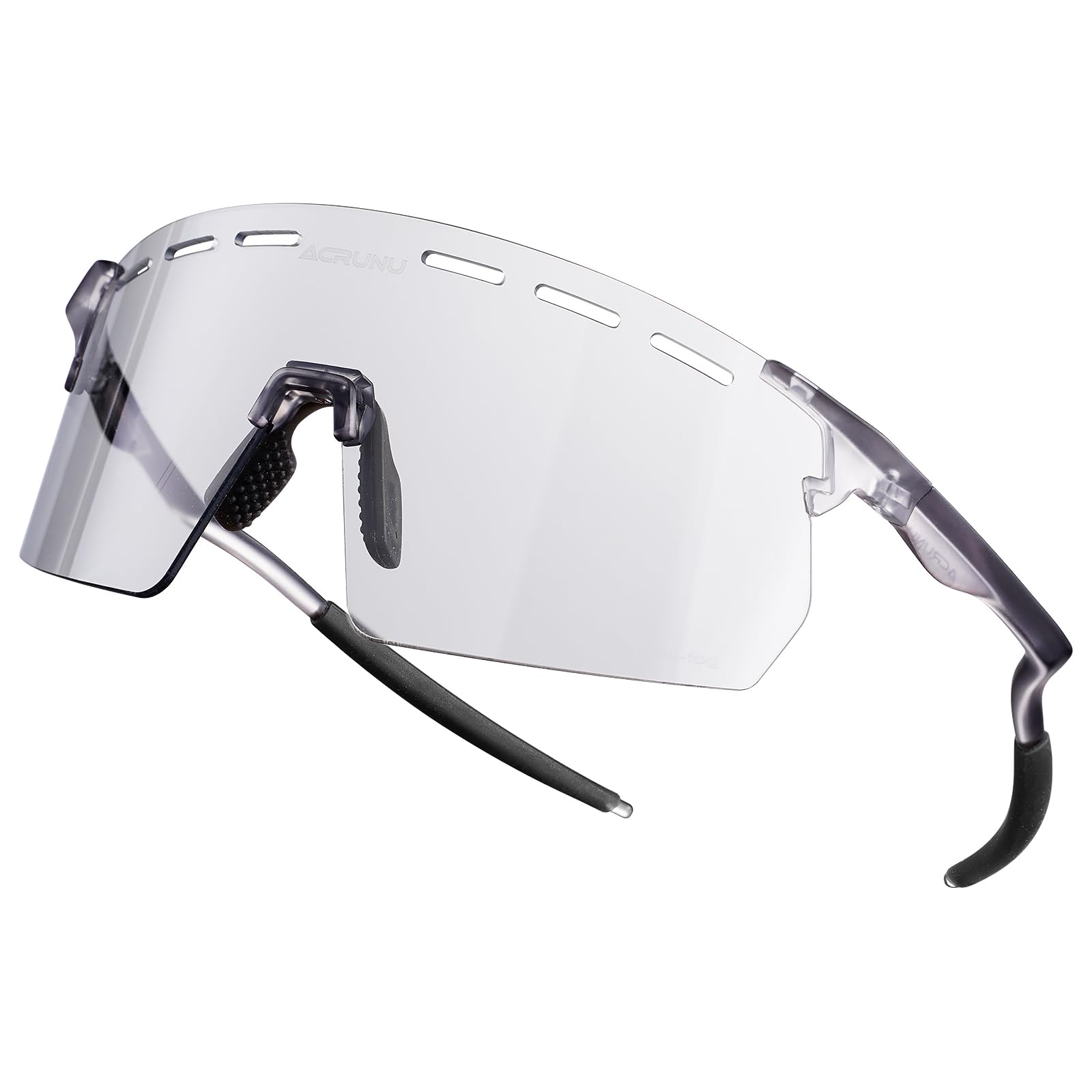 ACRUNU Cycling Glasses with Photochromic Anti-Fog Lens - 6 Vent Holes Insect-Leg Design UV400 Protection Unisex Fit (Gray)