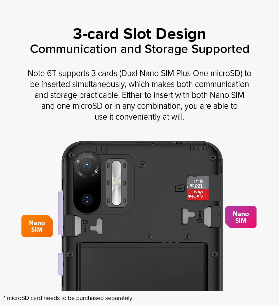 Ulefone Android 12 Teléfono Móvil Libres Note 6T, 3GB+64GB, 8.5mm Ultradelgado Dual SIM 4G, Pantalla HD+ 6.1'', Ranura para 3 Tarjetas, Cámara 13MP + 5MP, Desbloqueo Facial GPS WiFi Negro