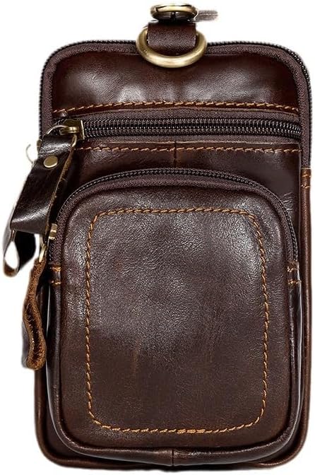 Men's Genuine Leather Waist Bag Fanny Pack Vintage Cow Leather Pouch for Running Hiking Cycling Travel Outdoor Sports