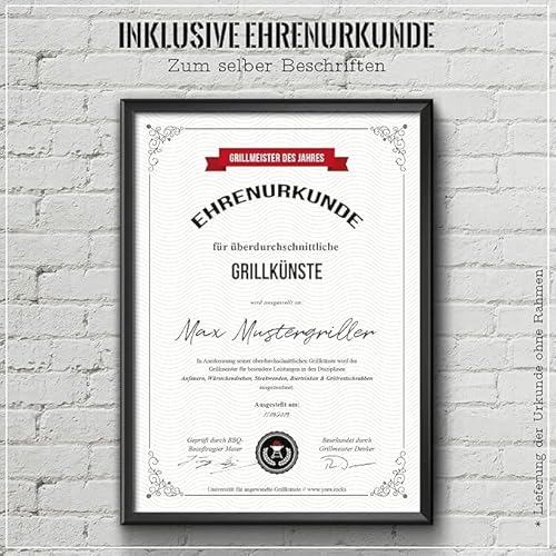 YORA Grillschürze für Männer Vatertagsgeschenk - Kochschürze lustig [inkl. Urkunde] - lustige Geschenke zum Vatertag - Geschenkideen Opa & Papa - Leute (Papas Grill)