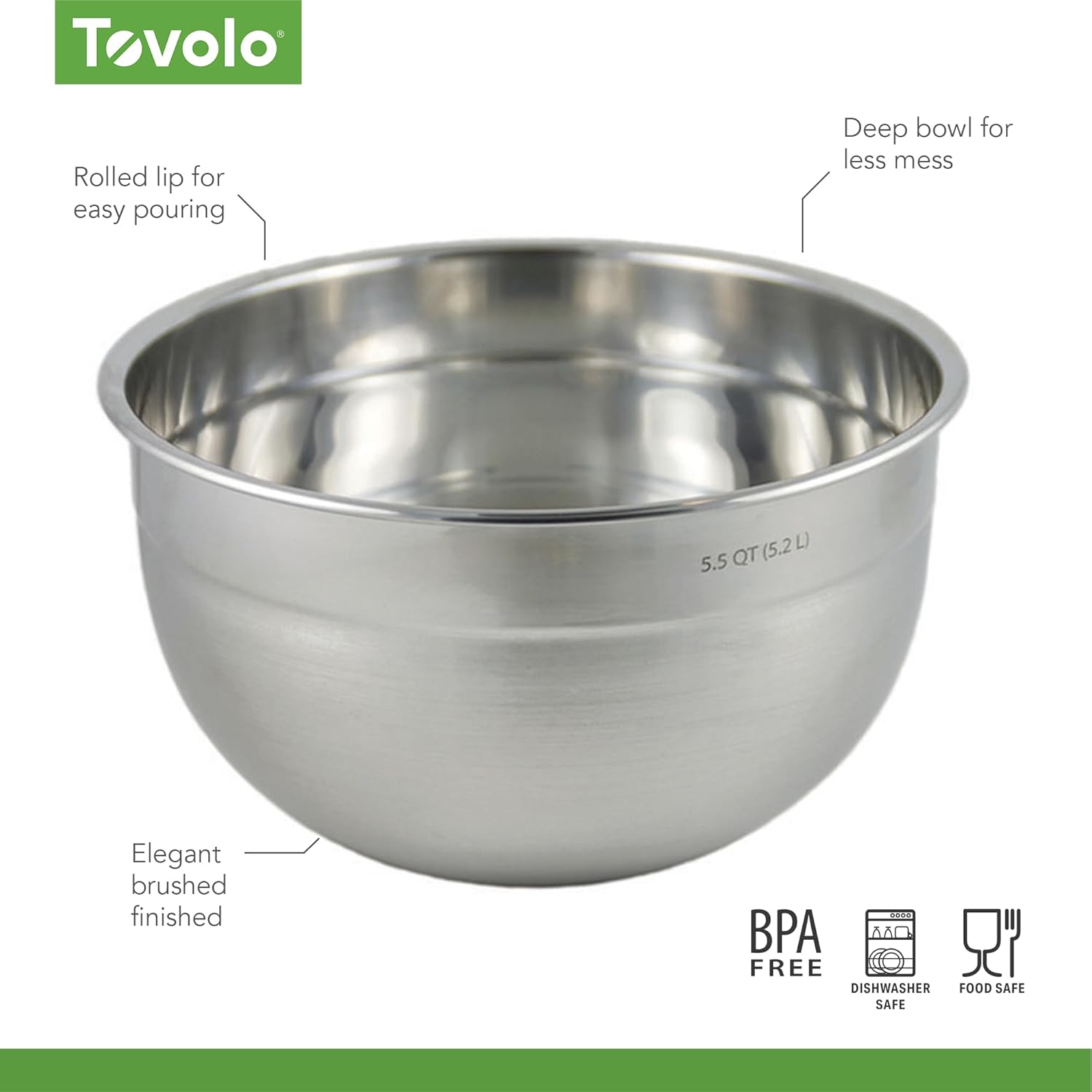 Tovolo Large Stainless Steel Mixing Bowl 5 Quart Metal Mixing Bowl for Baking Kitchen Prep with Easy Pour Rounded Lip, Dishwasher Safe Deep Metal Bowl Design for Salads, Popcorn, Kneading Bread Dough - Image 6