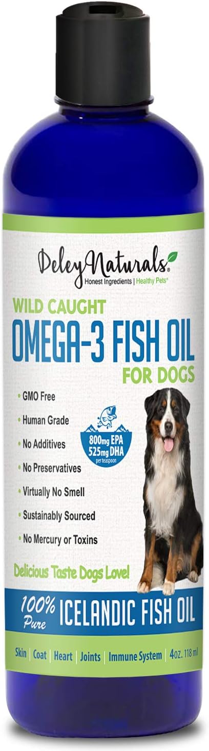 Wild Caught Fish Oil for Dogs - Omega 3-6-9, GMO Free - Reduces Shedding, Supports Skin, Coat, Joints, Heart, Brain, Immune System - Highest EPA & DHA Potency - Only Ingredient is Fish (4oz) : Pet Supplies