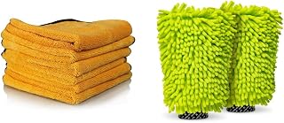 Chemical Guys MIC_507_06 Professional Grade Premium Microfiber Towel, Gold (16 in. x 24 in.) (Pack of 6) & MIC49302 Chenille Premium Scratch-Free Microfiber Wash Mitt Green (2 Pack)
