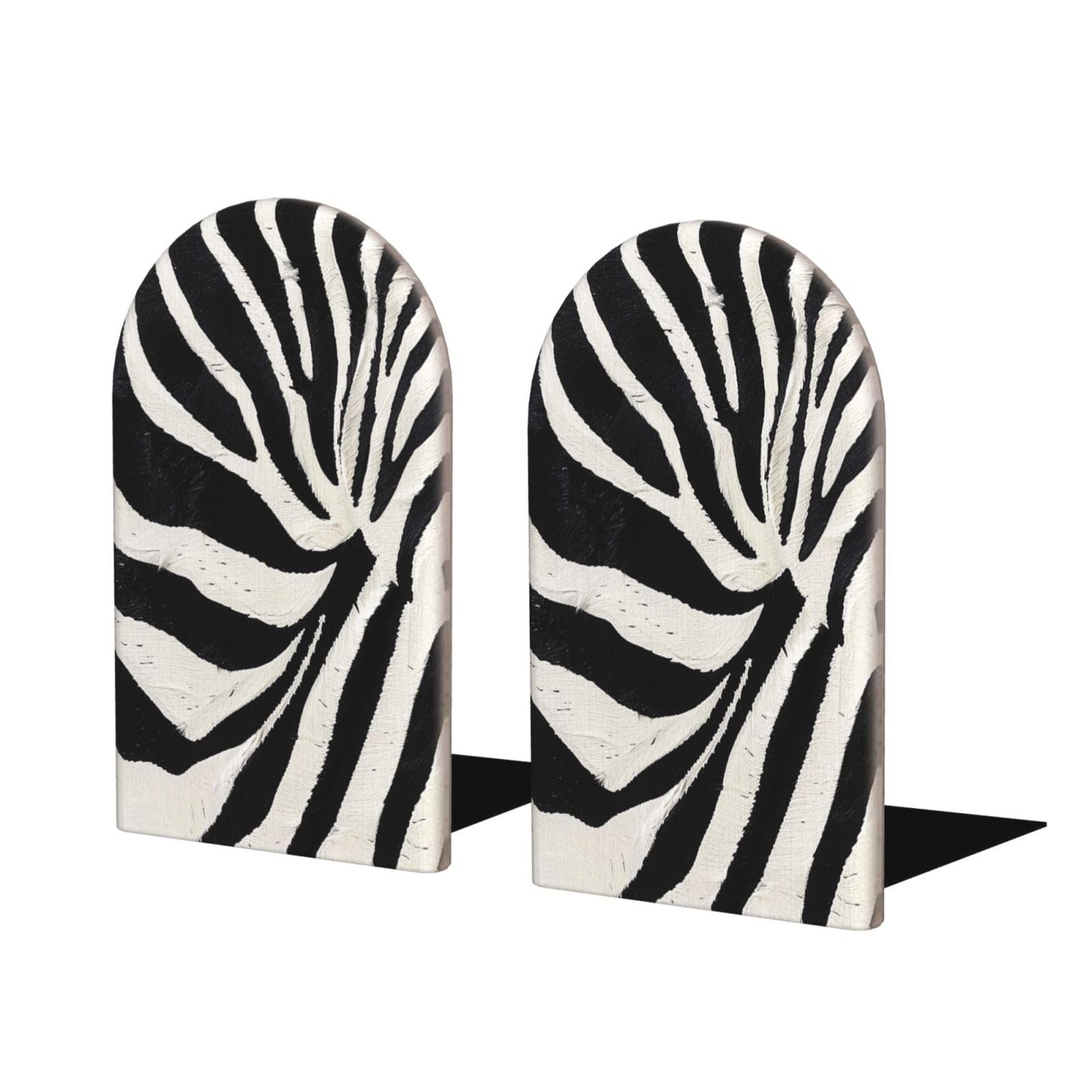 Zebra Animal Printed Wooden Desk Bookends 1 Pairs | Book Holder And Stand For Home, School, Office, Library