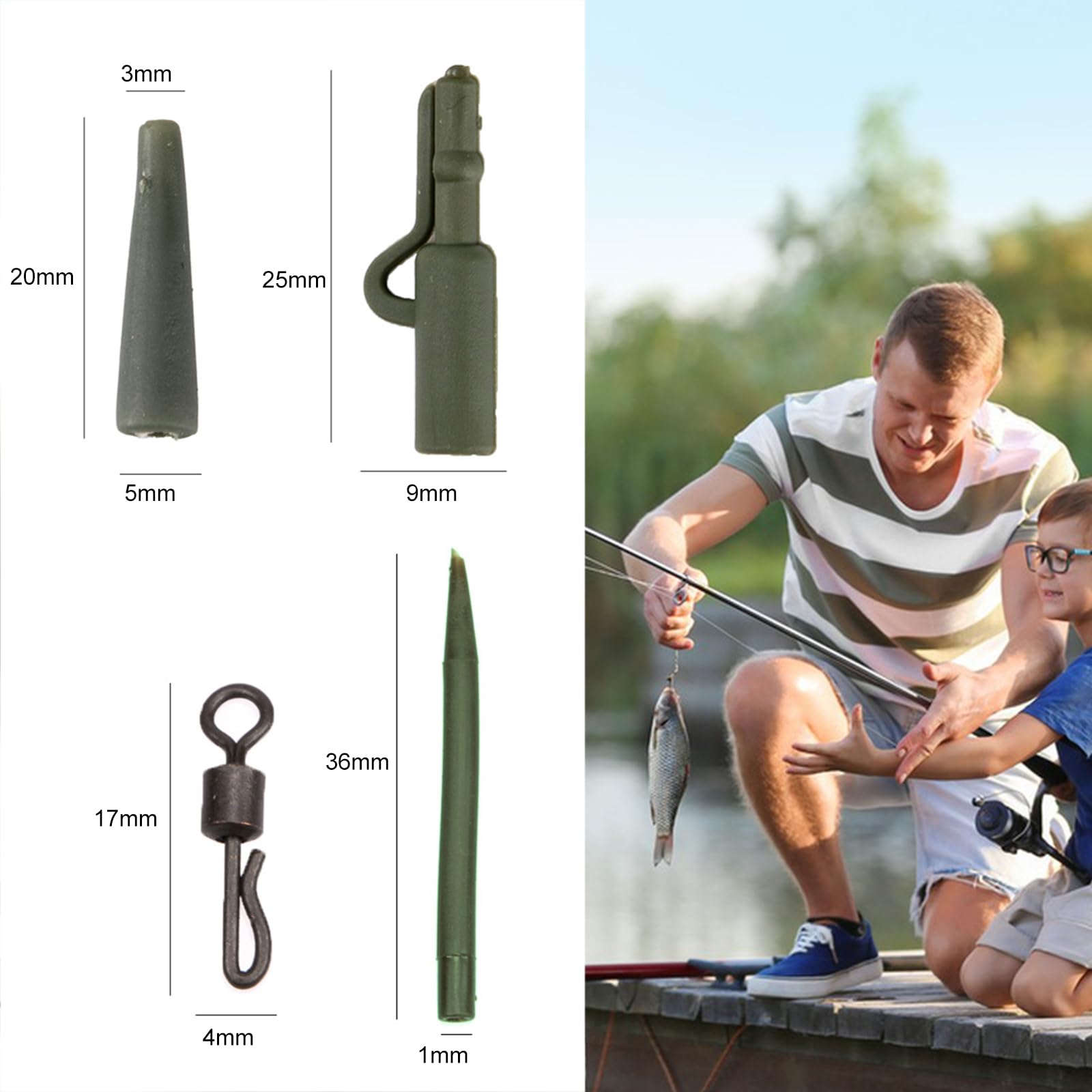 Mangas Antienredos Clips, Accesorios de Pesca de Carpa, 40 Piezas Incluye Clip de Plomo de Seguridad, Kit de Accesorios de Pesca, Alineador de Líneas de Pesca con Caja, Tubo Goma, Tubo Cónico