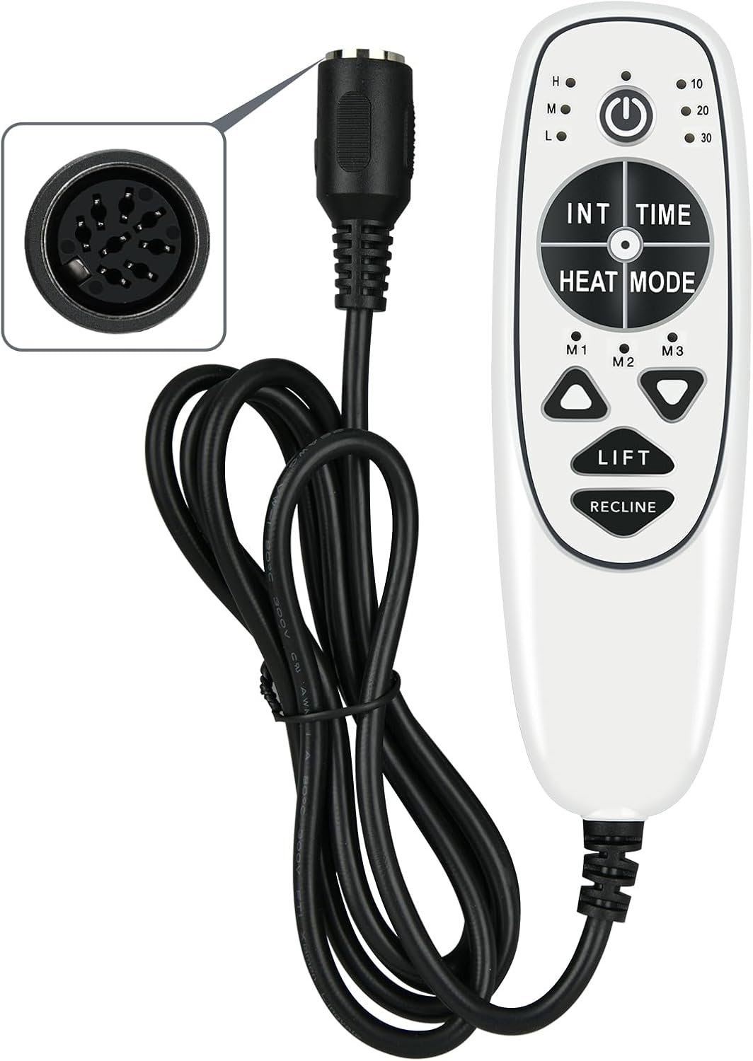 5 Female Pin 9 Button Recliner Remote Control for Heat Vibration & Up/Down, 3 Vibration Mode ＆ 3 Time Option, with 1 USB Charging Port, Circuit Board Inside Code DN-34A for Massage Chair