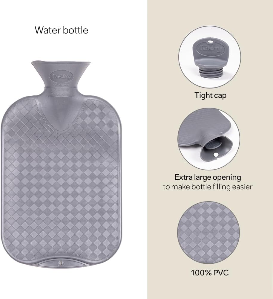 2.0L Fashy Hot Water Bottle with Barker Textiles 100% Wool Cover (Black) Hot Water Bag with Cover