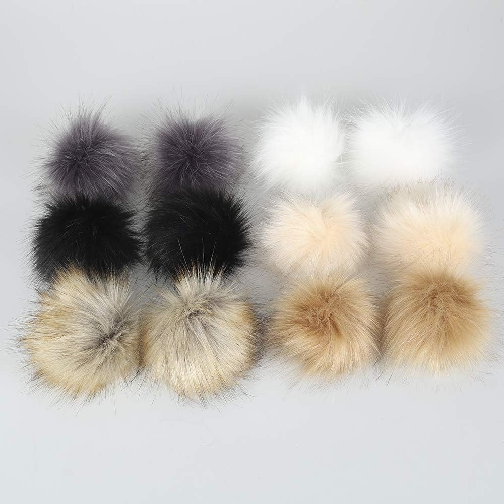 12Pcs 10cm DIY Faux Fox Fur Fluffy Pompoms With Elastic Band for Hats, Keychains, Scarves, Gloves, Bags and Accessories