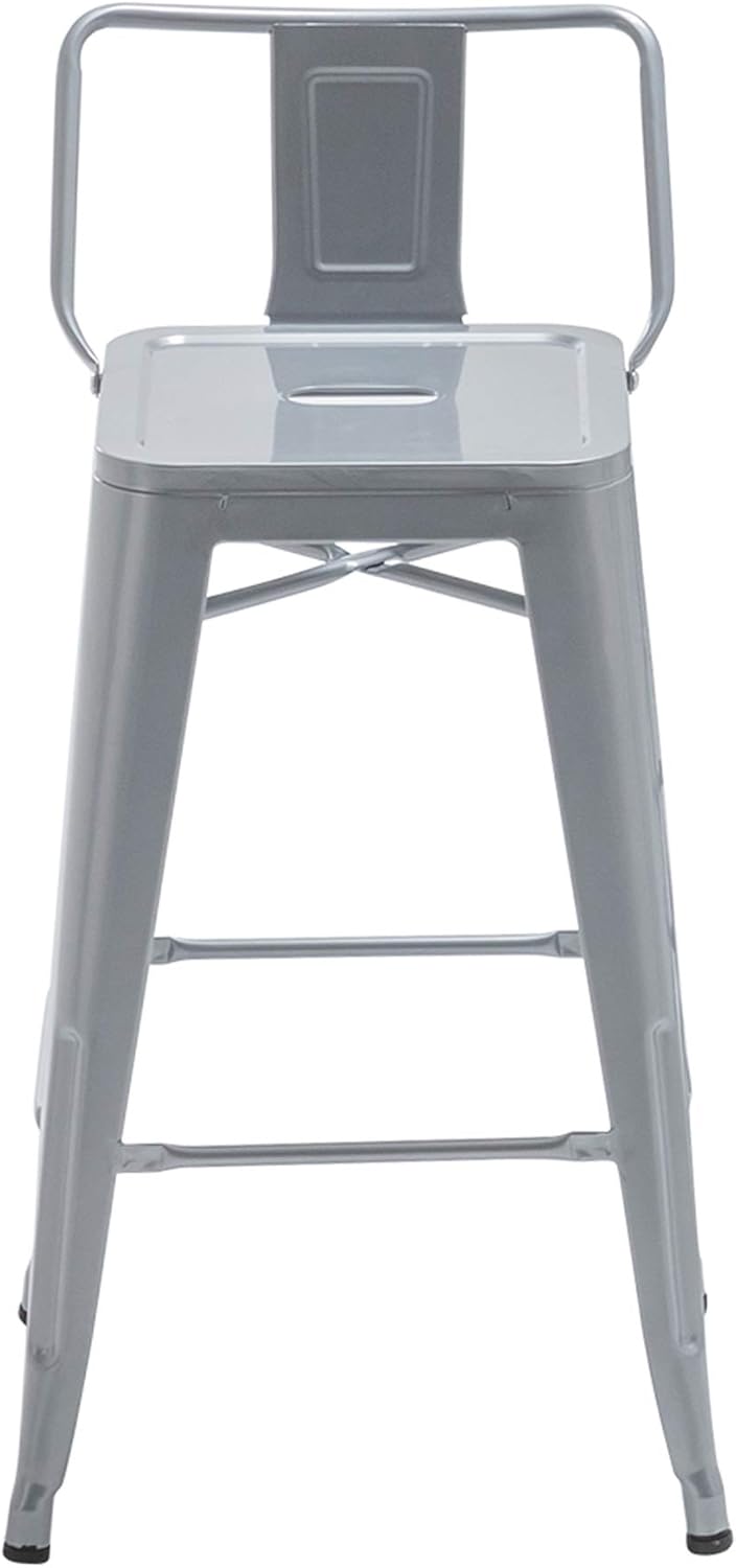 Yongchuang Metal Bar Stools Set of 4 Counter Height Bar Stools for Indoor Outdoor Barstools Low Back Bar Chairs 24" Silver