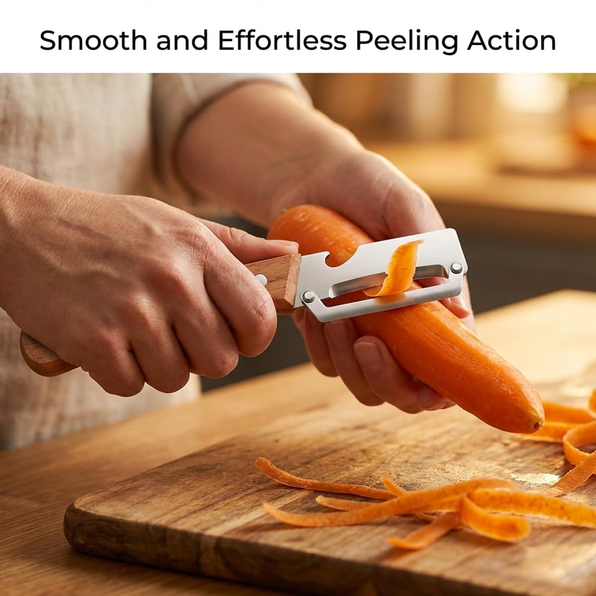2 Pack Multifunctional Vegetable Peeler, Stainless Steel Blade with Ergonomic Wooden Handle, Non-Slip Fruit & Potato Peeler for Kitchen Use — view 3