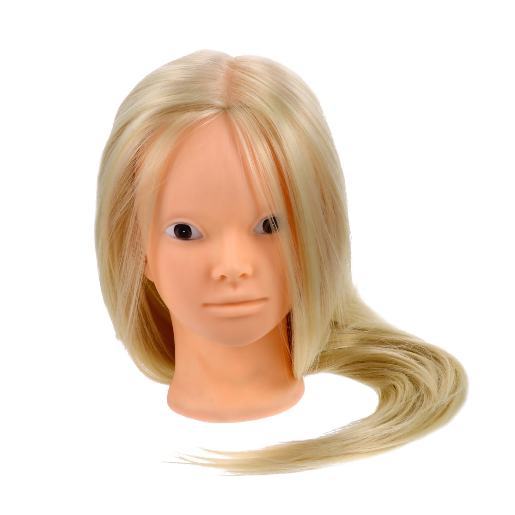 WOONEKY Cabeza de Maniquí y Soporte para Peluquería con Peluca Dorada Práctica de Trenzado y Corte Adecuado para Peinados de Boda y Danza
