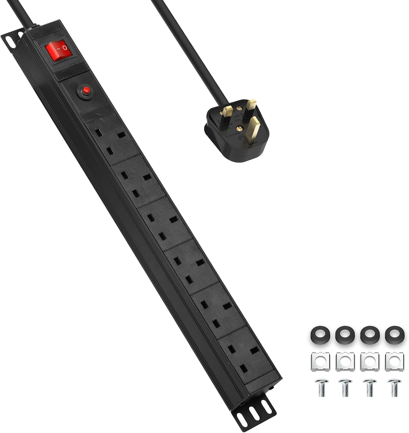 Surge Protected Extension Lead 6 Way Power Strip with Switch, Rack