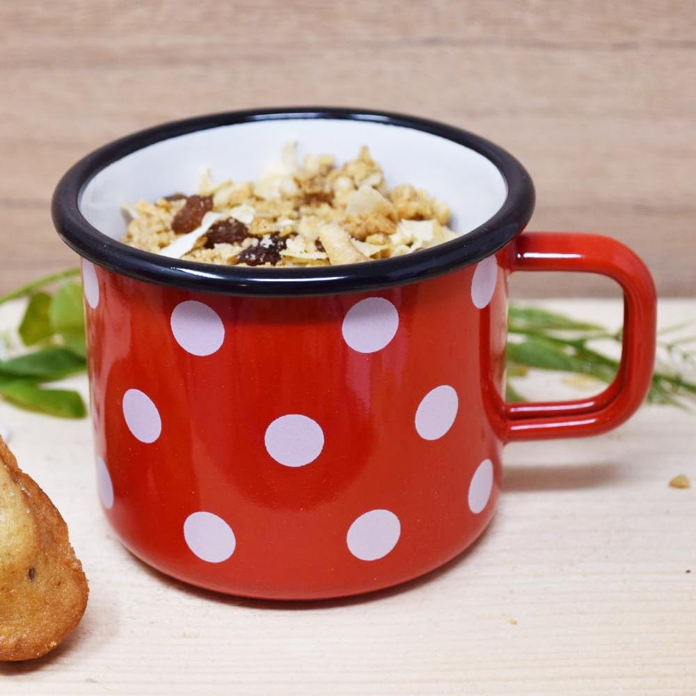 Surtido de 6 Tazas de Metal esmaltado - Rojas con Puntos - 500 ml