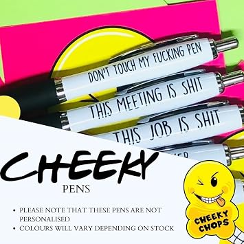 Cheeky Chops Funny Rude Pen Set For Colleagues Office 10 Pack | Cheeky Desk Banter, Secret Santa, Coworker Novelty, Ballpoint Pens