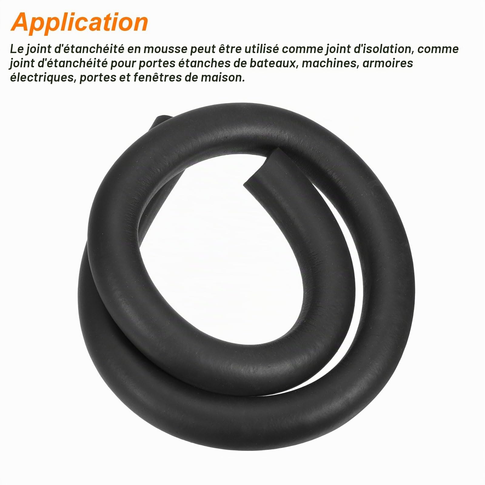 sourcing map Joint d'étanchéité en caoutchouc mousse EPDM rond 30 mm de diamètre x 1 m de long pour réduire le bruit, les chocs et la friction