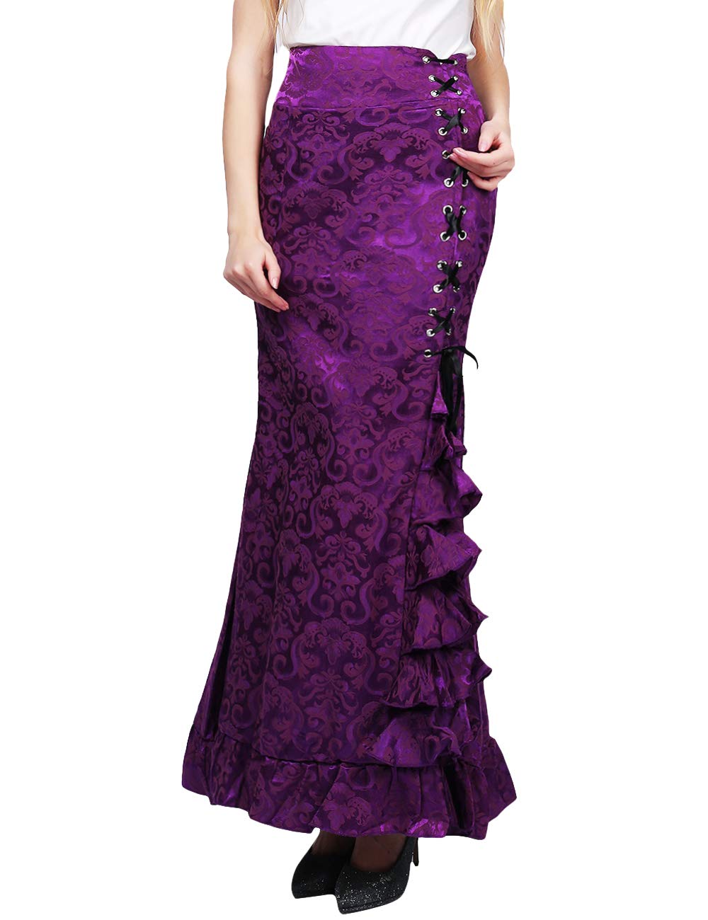 Womens Gothic Vintage Victorian Steampunk Lace Up Tiered Ruffled