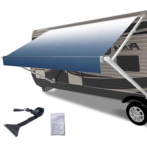 RV Awning Fabric Replacement,Camper Trailer Motorized Awning Replacement for Motorhome,Heavy Duty Weatherproof 18.5oz Outdoor Vinyl RV Canopy 16'(Fabric 15'2") Blue Fade