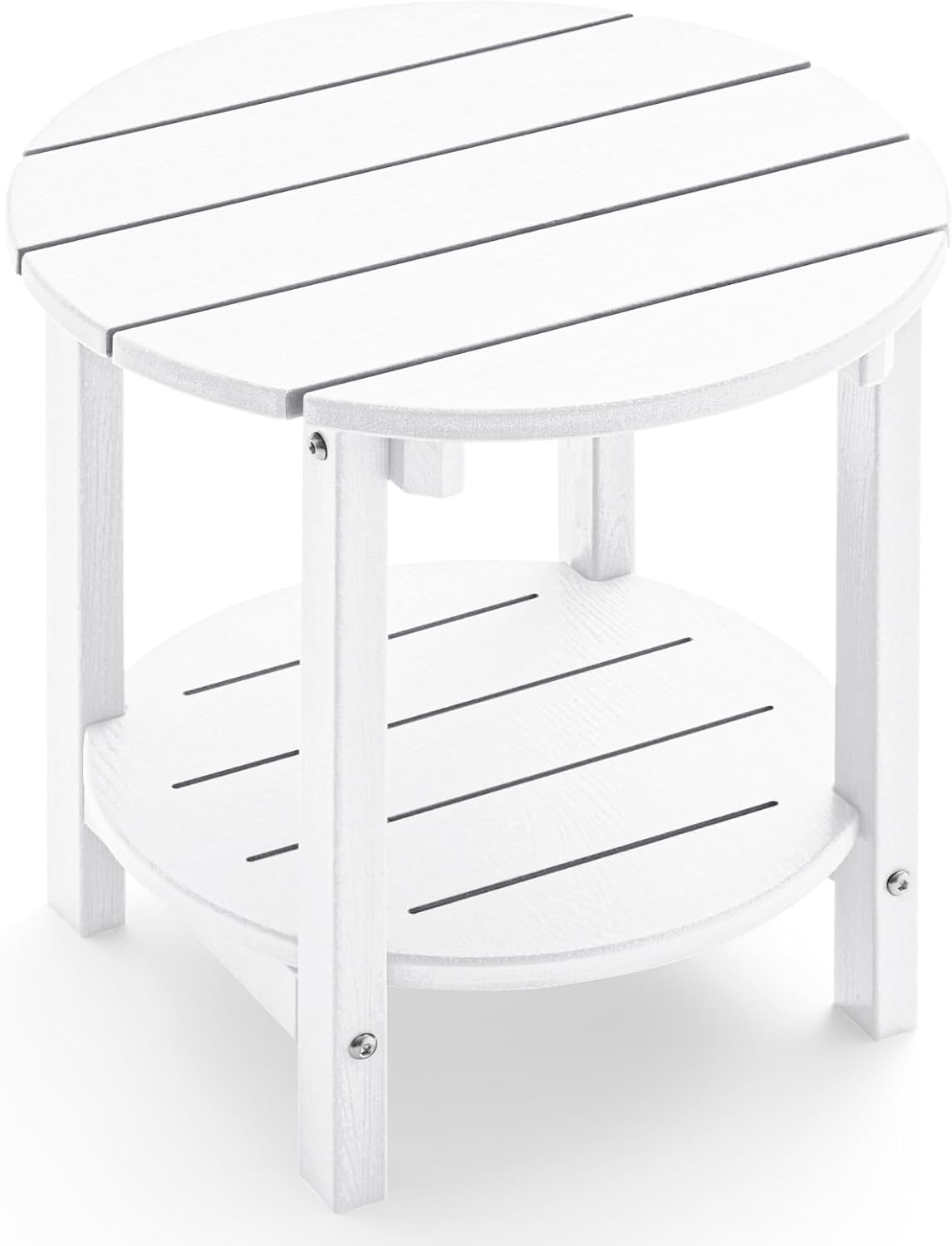 Outdoor Side Table, Adirondack Round 2-Tier Patio Table, Easy Maintenance & Weather Resistant, HDPE End Table for Backyard, Pool, Patio, Porch, Brown