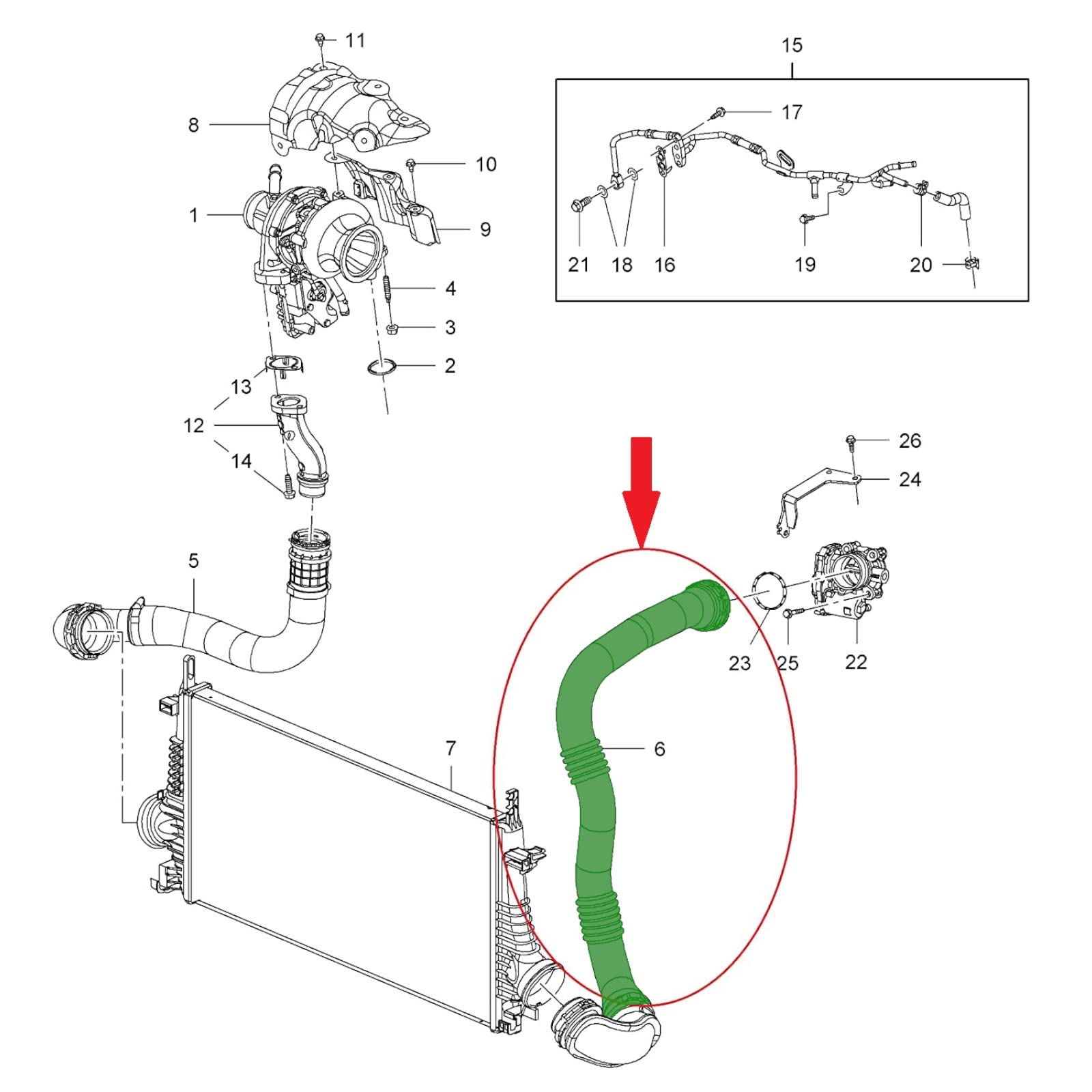 Turbo Outlet Hose For Vauxhall Insignia 2.0 CDTI 170HP - Intercooler Exhaust Side Hose (2015-2017)