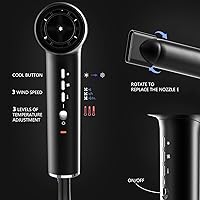 Vista 5 de Hair Dryer, Professional Brushless Motor Ionic Hair Blow Dryer with Diffuser, Magnetic Nozzles, 0.83Pound, 2000W, 60dB, 3 Heat Settings & 3 Speed &