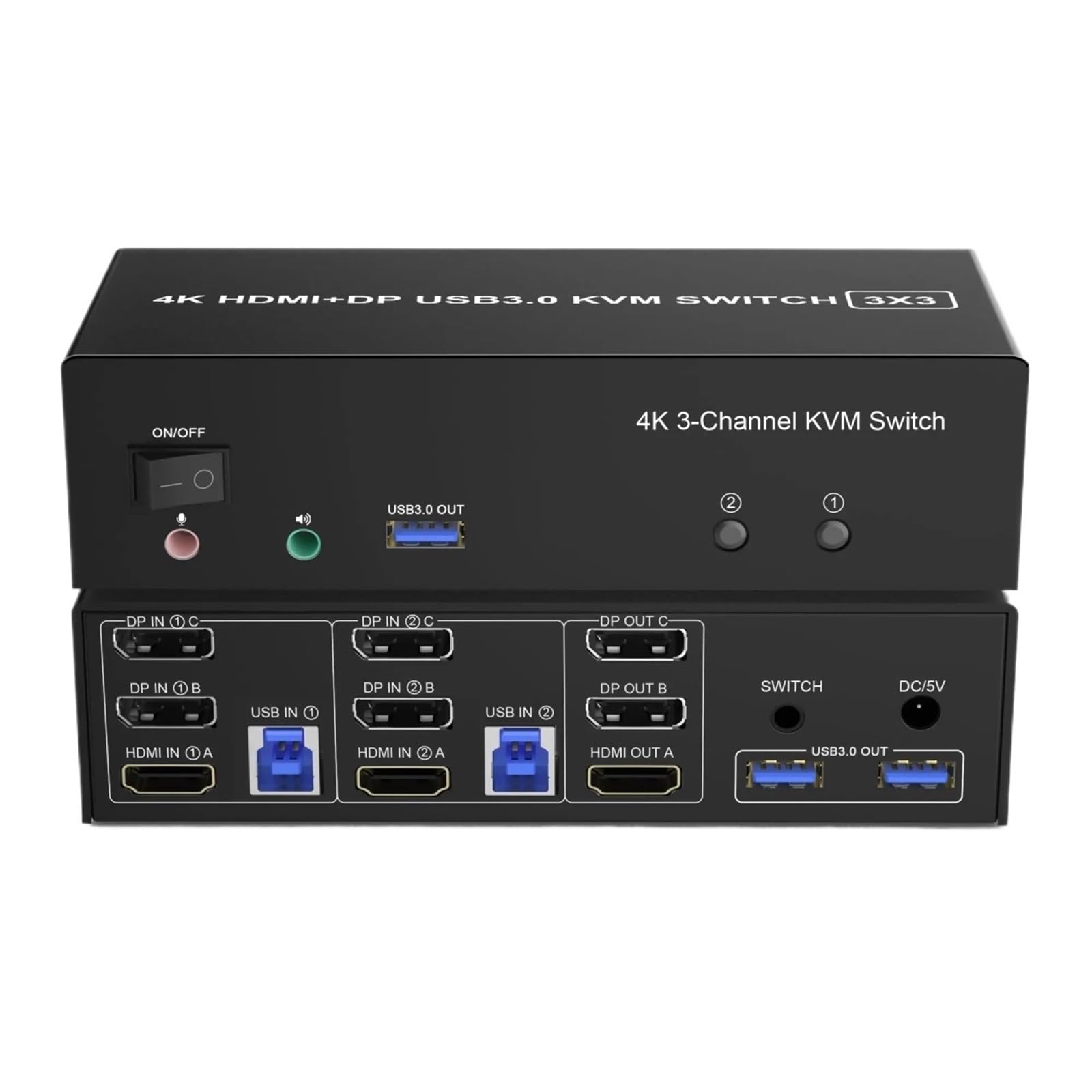 Monitor KVM Switch USB 3.0 for 2 Computers, 4K@60Hz Triple Monitor KVM Switch with Audio/ 3 USB 3.0 Ports(AU Power Adapter)-image-20