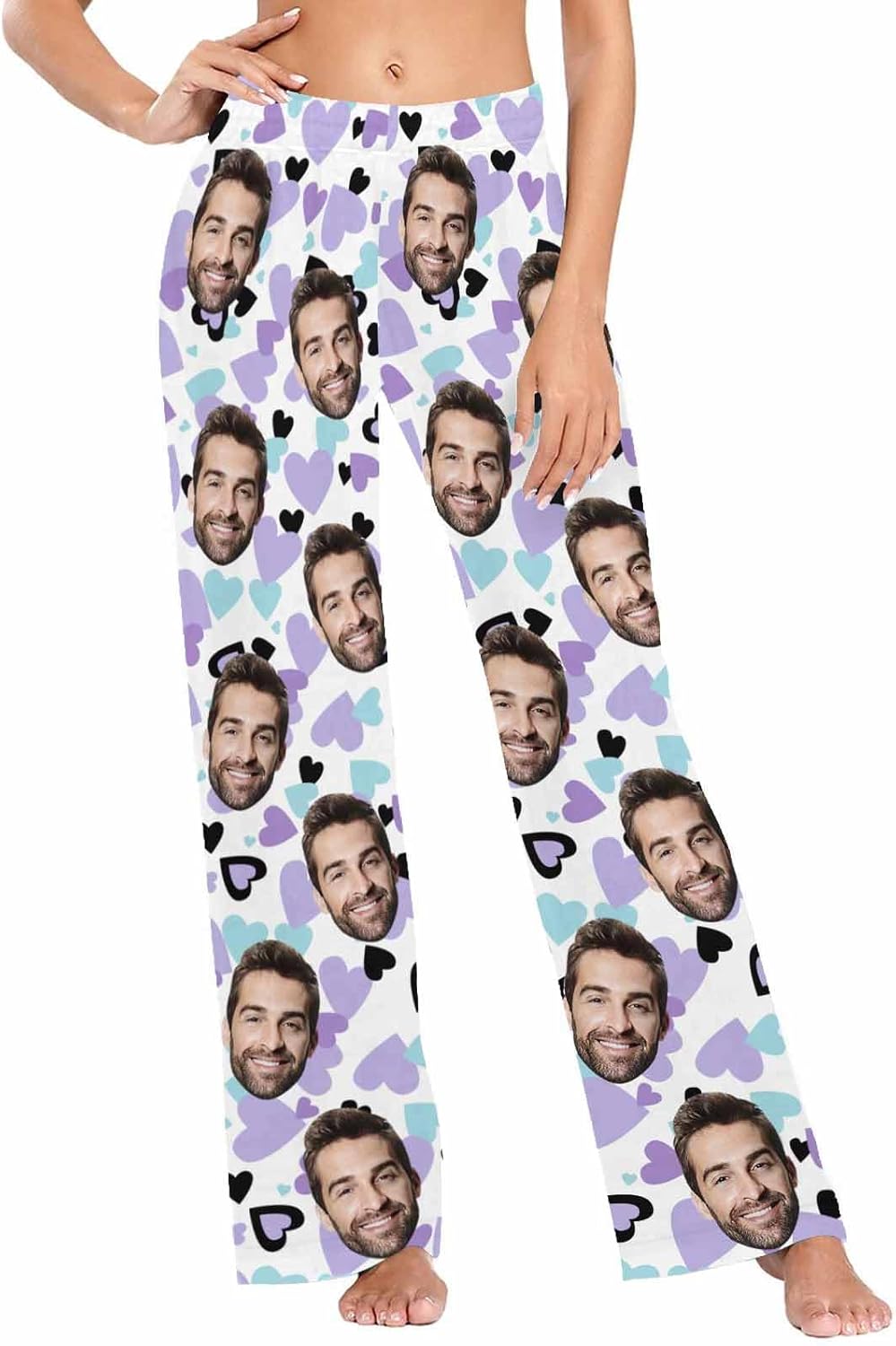 Personalized Photo Face Pajama Pants for Women Ultra-Soft Wide Leg Sleepwear Pants for Christmas Valentine Gift XS-2XL