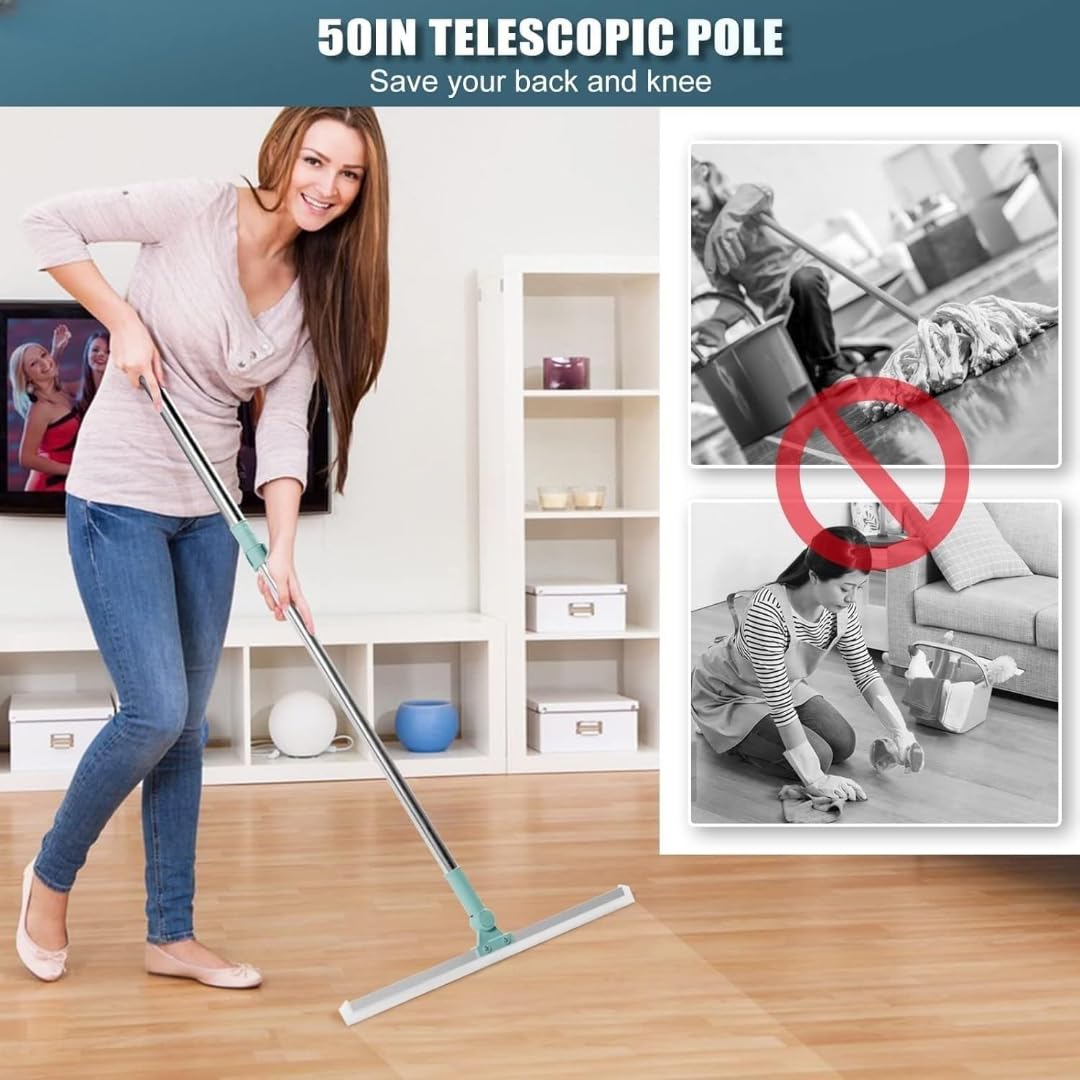 Feelon Wipers for Bathroom Floor, Heavy Duty Wiper Mop for Cleaning, 180° Rotating Squeegee Silicone Magic Broom with Extendable Handle, Multipurpose Wiper for Floor, Tiles, Marble and Kitchen 4