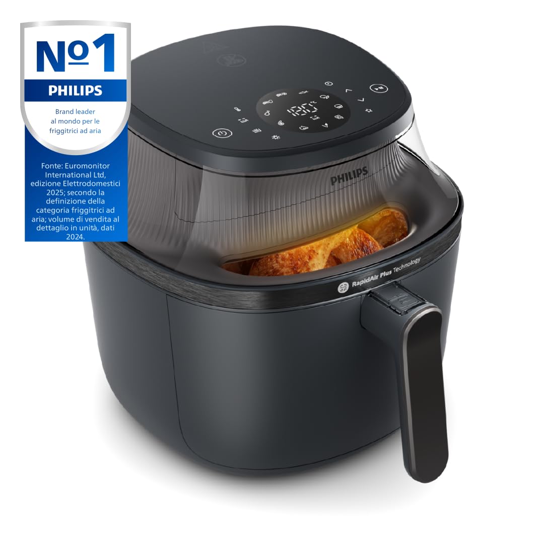 Philips Airfryer Serie 3000 6.2L, Finestra di Cottura, Friggitrice ad aria 16-in-1, Tecnologia RapidAir Plus, Rimozione Grassi, App Ricette HomeID, Facile da Pulire (NA330/00)