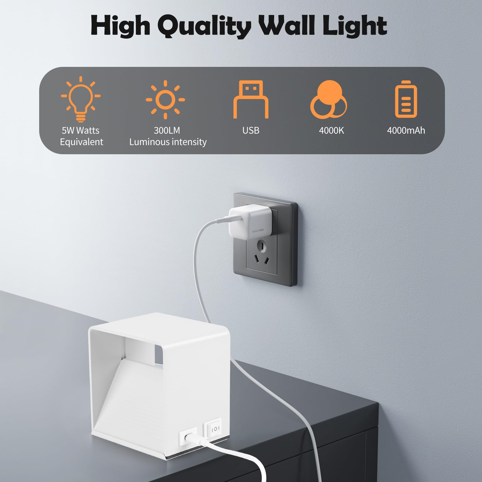 Euakee 2 Piezas 4000mAh Luz de Pared de Interior, Aplique de Pared Interior con Sensor de Movimiento, Lámpara de Pared con Batería de Carga USB, 4000K Lampara sin Cable para Dormitorio, Pasillo