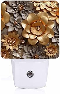 LED Night Light Lamp with Smart Sensor Dusk to Dawn Sensor,Abstract Artistic Floral Golden Brushstrokes Night Light Daylight White,0.5W Plug-into Wall for Adults,Bedroom,Hallway,Kitchen
