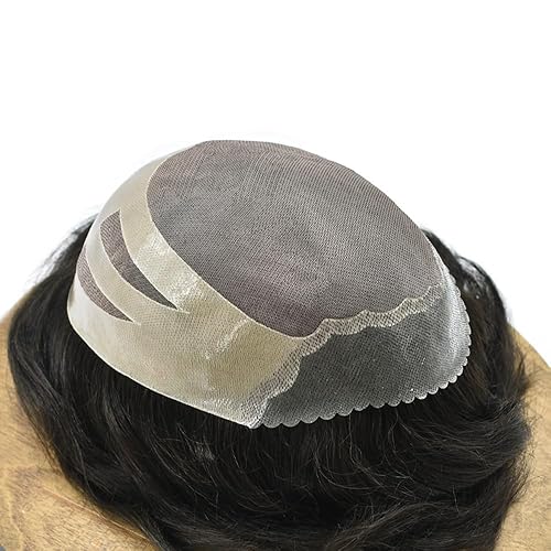 Miniatura 7 de Fine Mono Toupee For Men Real Human Hair Replacement System Natural Hairline Hair Piece Mens Toupee Durable Clear PU Front Hair System For Men