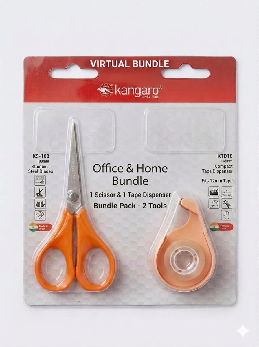 Kangaro Virtual Bundle - KTD-18 Desktop Tape Dispenser and KS-108 Office Scissors Combo (2-Piece Set)-image-8