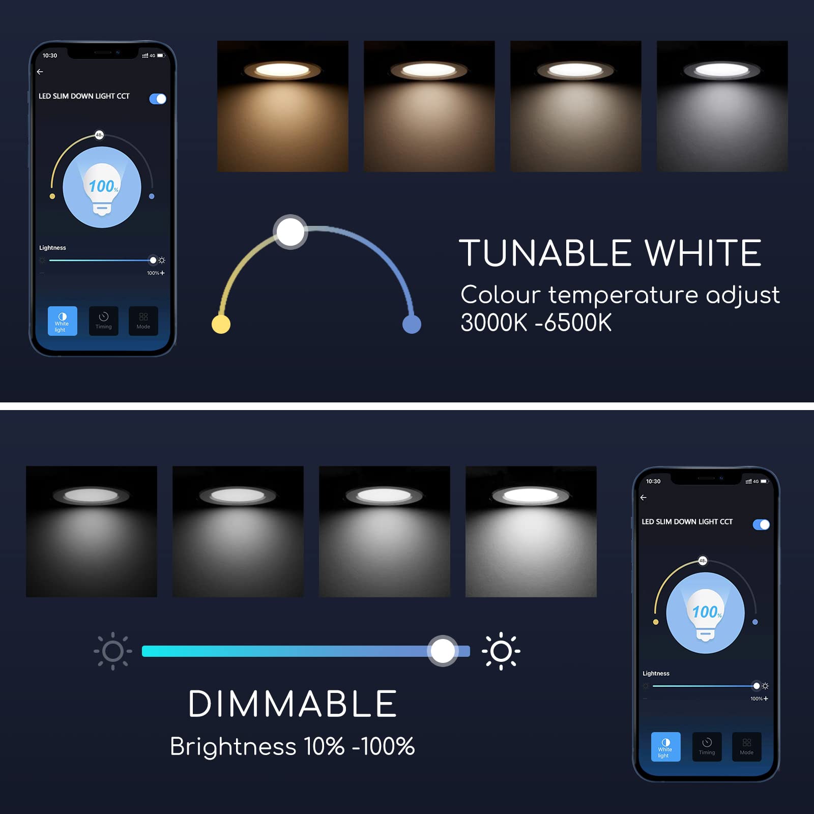 3 Stück Smart Home Einbau-Deckenleuchte 18W dimmbar CCT 2700-6500K 1760lm rund Ø230mm, mit Fernbedienung, auch steuerbar über App/Smartphone, kompatibel mit Google Assistant® und Amazon Alexa®