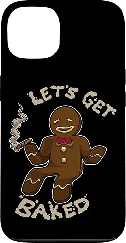 Funda navideña divertida para iPhone 13 con diseño de pan de jengibre horneado y marihuana