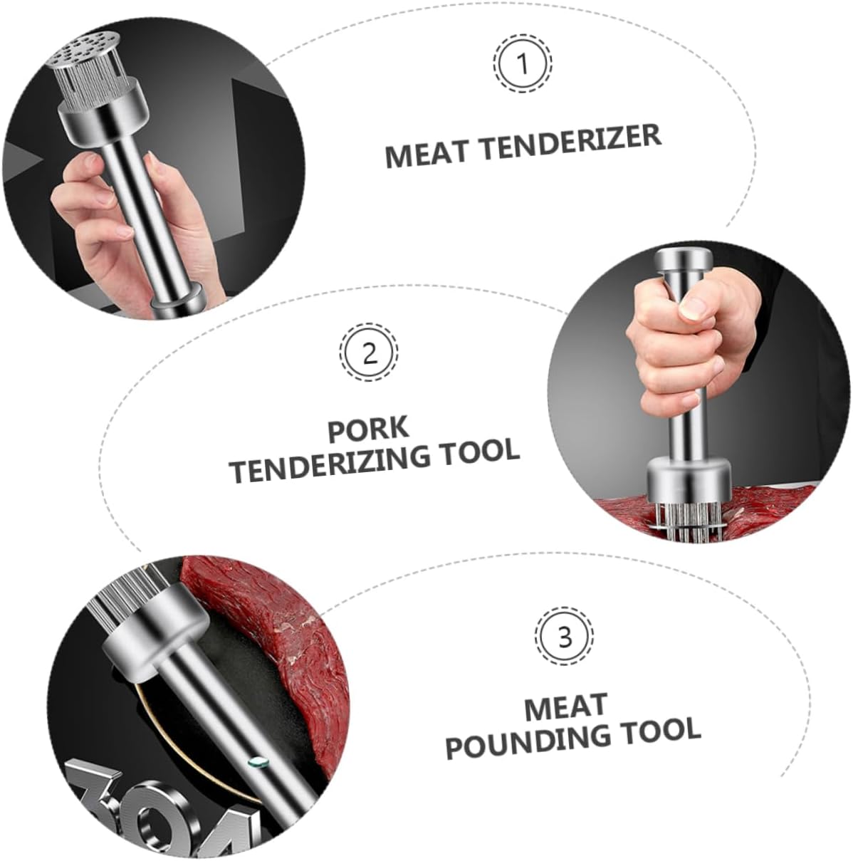 OUNONA 1pc Stainless Steel Steak Needle Tenderizer Tool for Meat Pounding for Flattening Chicken Beef Pork and Venison Comfortable Grip for Easy Handling Kitchen Cooking Tool