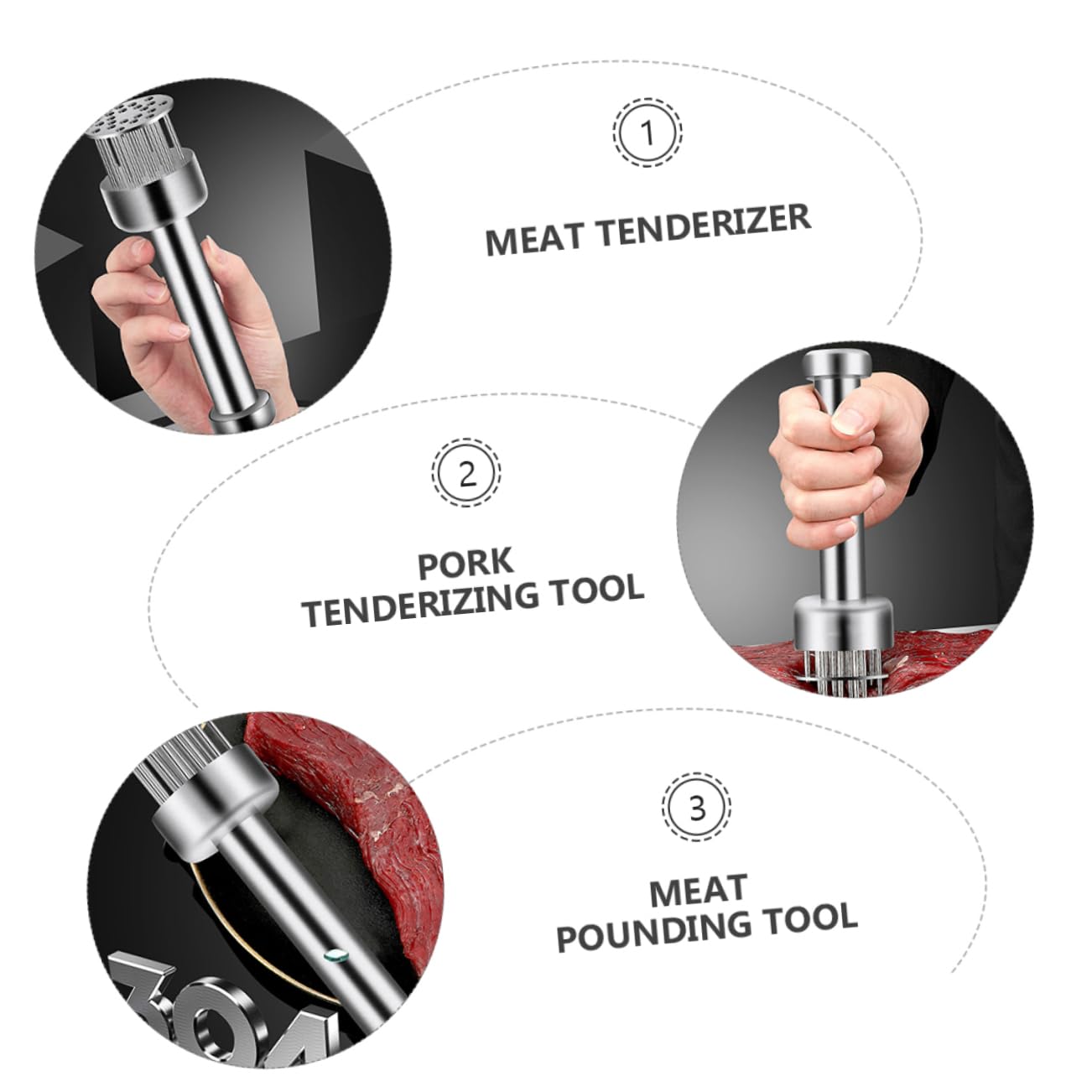 OUNONA 1pc Stainless Steel Steak Needle Tenderizer Tool for Meat Pounding for Flattening Chicken Beef Pork and Venison Comfortable Grip for Easy Handling Kitchen Cooking Tool