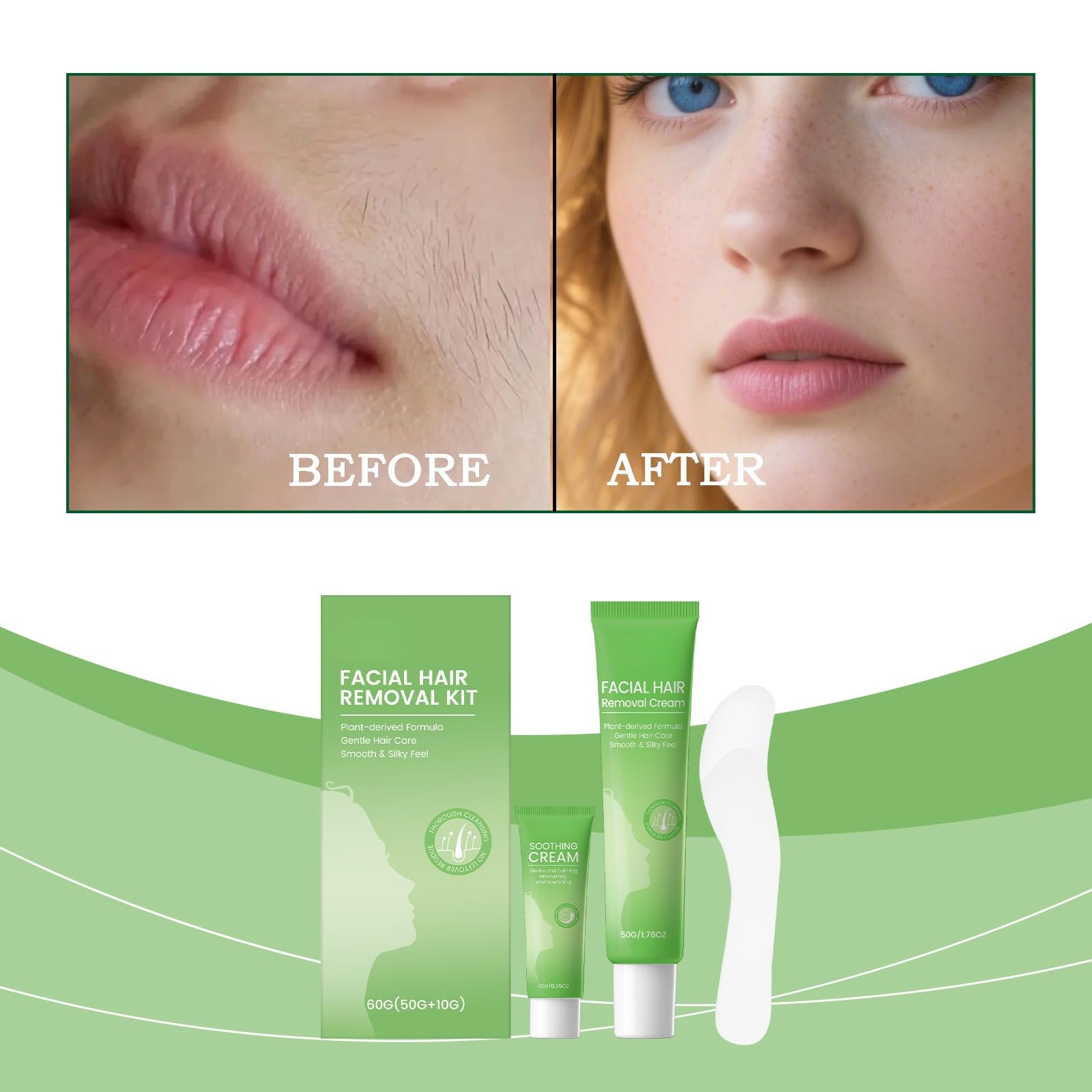 Schmerzfreies Gesichtshaarentfernungs-Set Für Empfindliche Haut, Damen Enthaarungscreme Mit Passender Beruhigungscreme, Hausgebrauch Für Oberlippe Und Kinn (6 PCS)