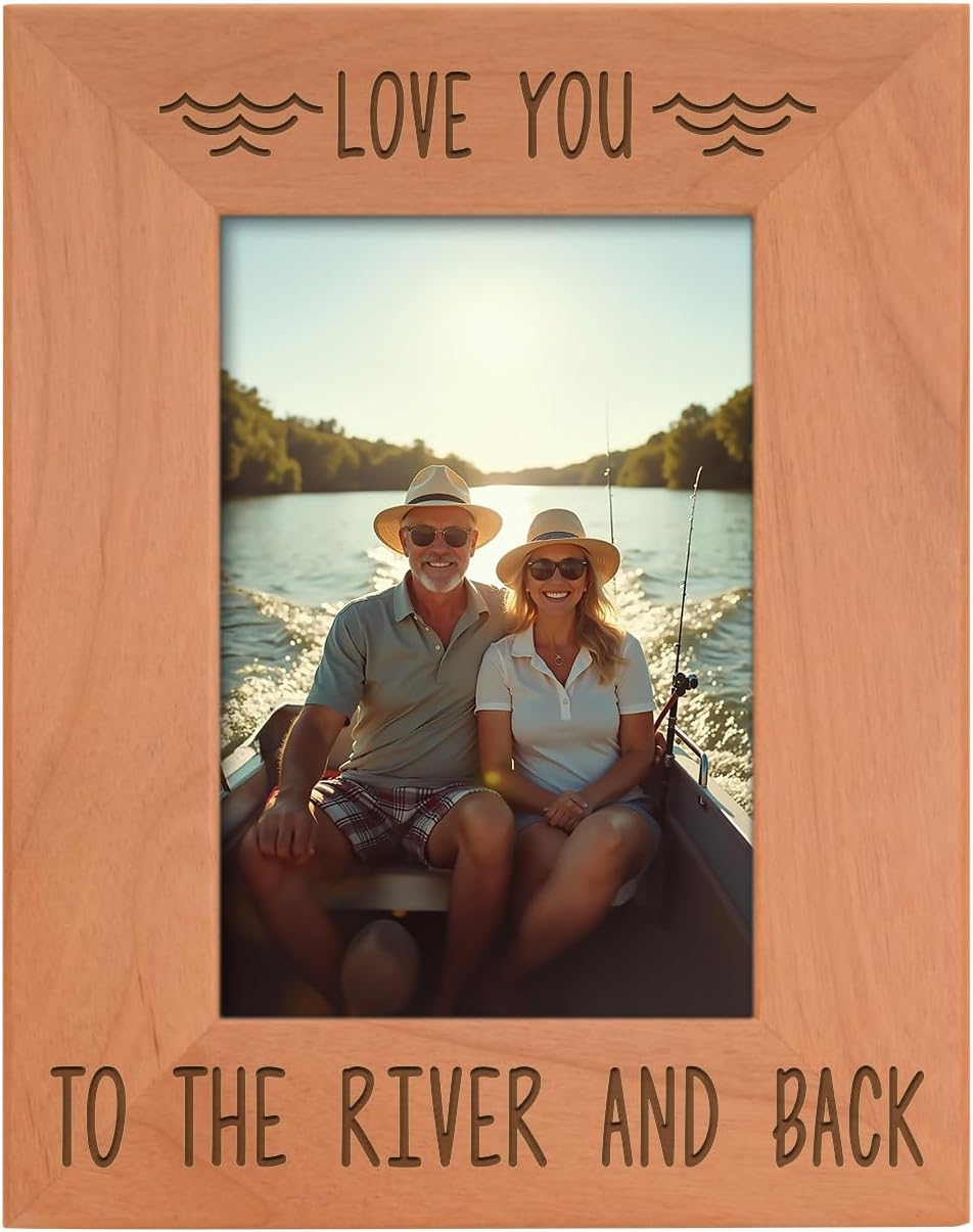 ThisWear River Gifts Love You to the River and Back Love Photo Frame Wood Engraved 4x6 Portrait Picture Frame