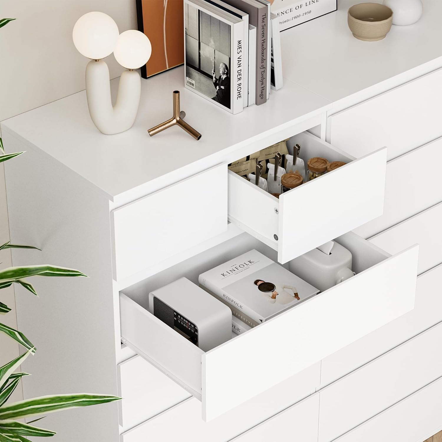 FOREHILL 119cm Sinfonier Dormitorio Alto Estrecho 7 Cajones Moderno, Blanco | Cómoda Vertical Cajonera Almacenaje Complementario para Armario Ropero, Ahorro Espacio para Pisos Pequeños, 60An.x40F.x119cm