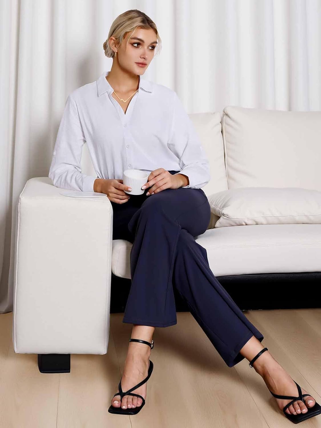 Wide Leg Yoga Pants Women Stretch Dress Work Pants with Pockets Lounge Casual Sweatpants - Image 3