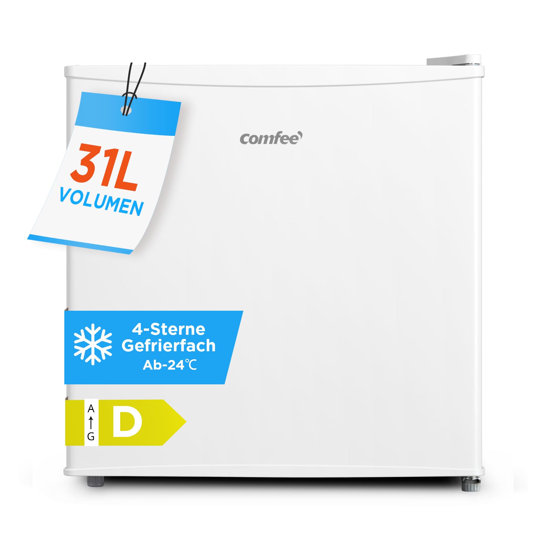 COMFEE RCU40WH3EU(E) 31L Mini Gefrierschrank (-24℃) mit Inverter-Kompressor, D-Energieeffizienz, 4-Sterne-Gefrierleistung, Leise 39 dB, Kompakter Tisch Gefrierschrank für Büro, Küche, Studentenhaus