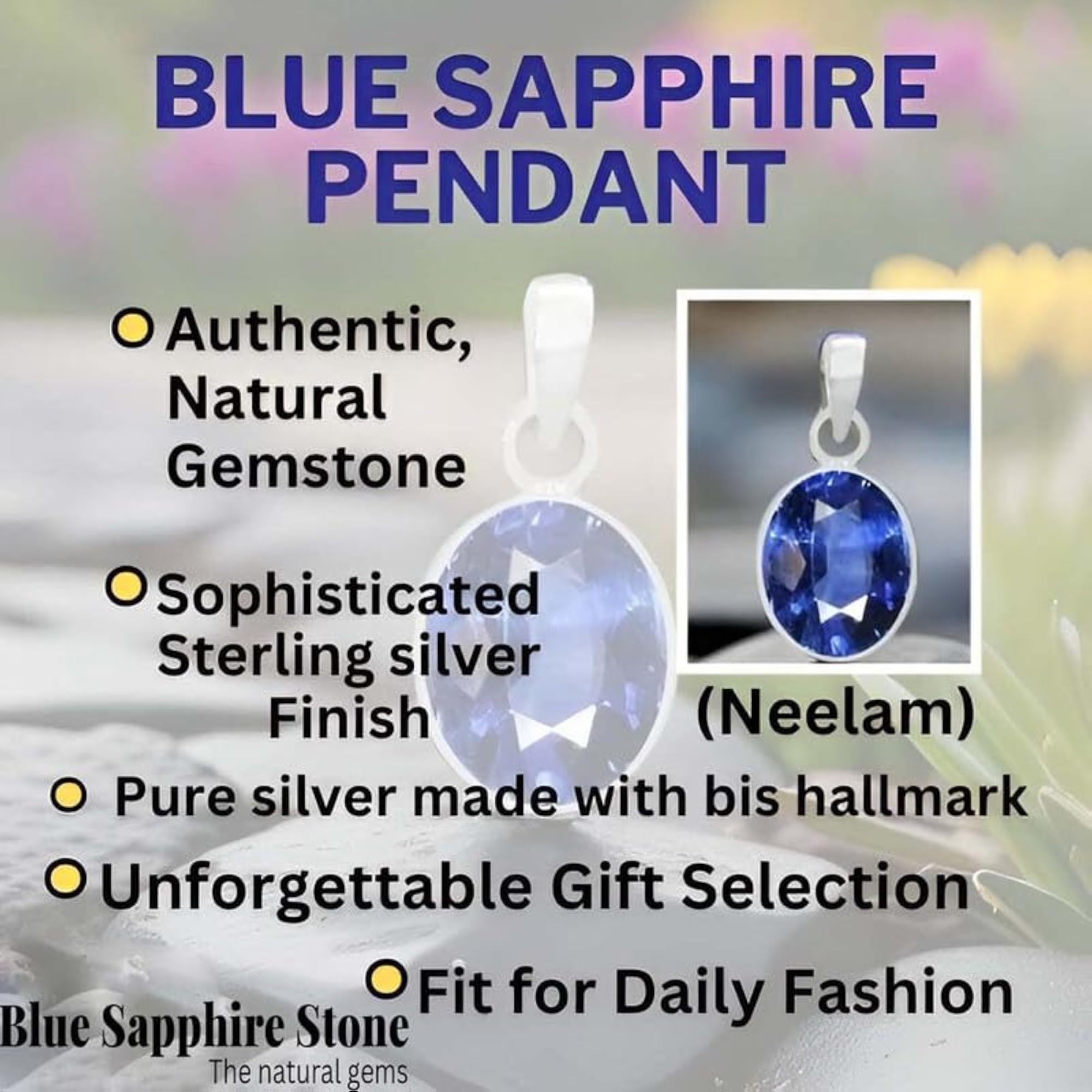 Natural Neelam 4.25 Ratti Certified Gemstone Pendant