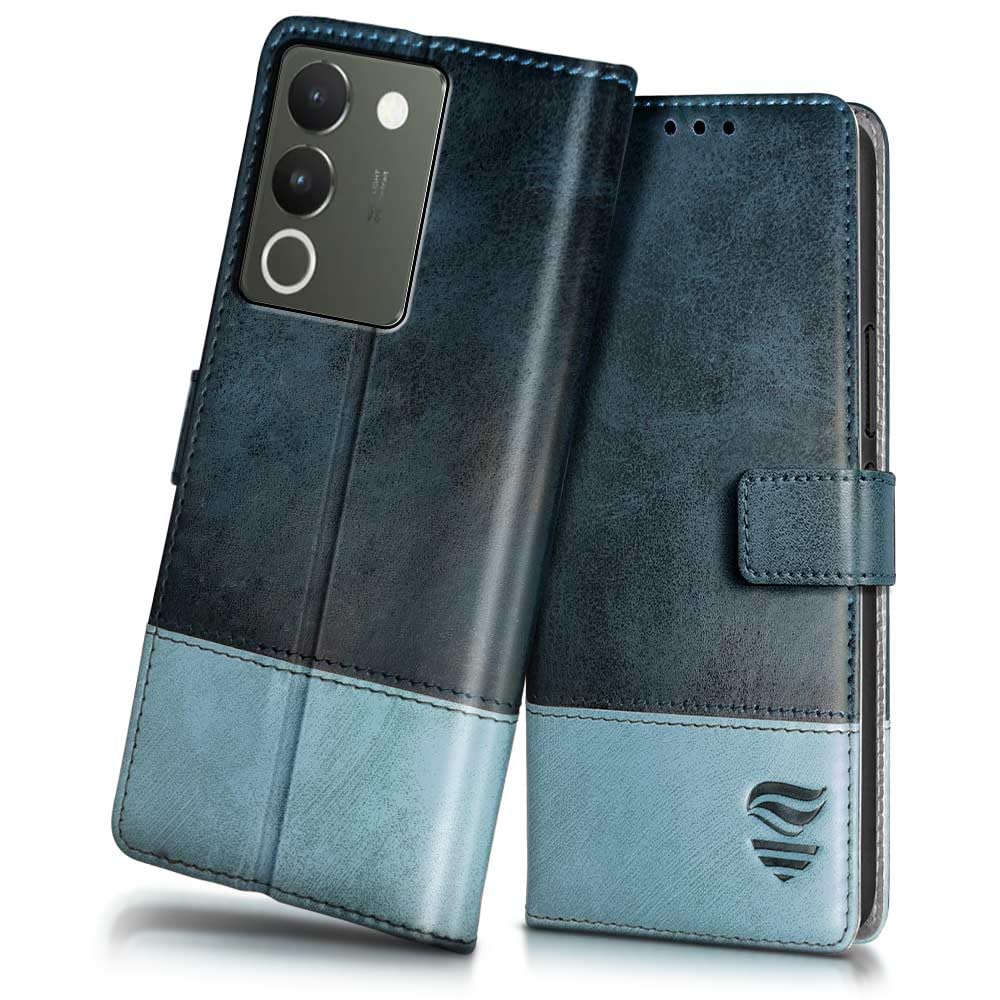 FLIPPED Vegan Leather Flip Case Back Cover for Vivo Y200 5G (Flexible, Shock Proof | Hand Stitched Leather Finish | Card Pockets Wallet & Stand | Blue with Aquamarine) (B0CNTPM226) Amazon Price History, Amazon Price Tracker