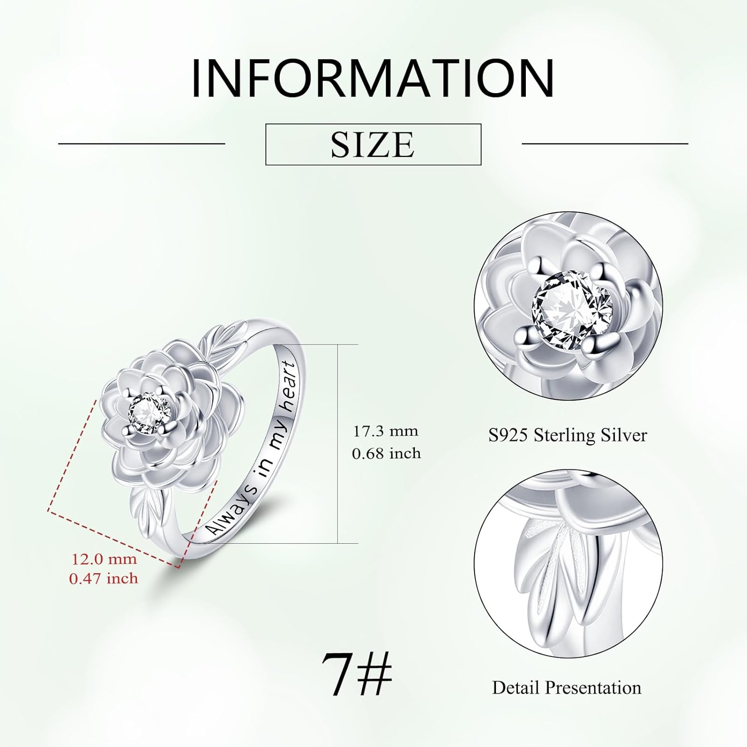 Lotus Urn Ring for Ashes 925 Sterling Silver Flower Memorial Keepsake Ring Always in My Heart Cremation Rings Jewelry Gifts for Women Men - Image 3