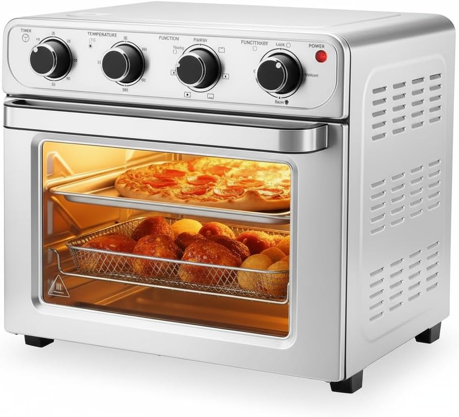 HealSmart 4-in-1 Air Fryer Toaster Oven Combo, 26.4QT Large Capacity Countertop Convection Oven Includes Baking Pan & Fry Basket, Stainless Steel HealSmart 4-in-1 Air Fryer Toaster Oven Combo, 26.4QT Large Capacity Countertop Convection Oven Includes Baking Pan & Fry Basket, Stainless Steel